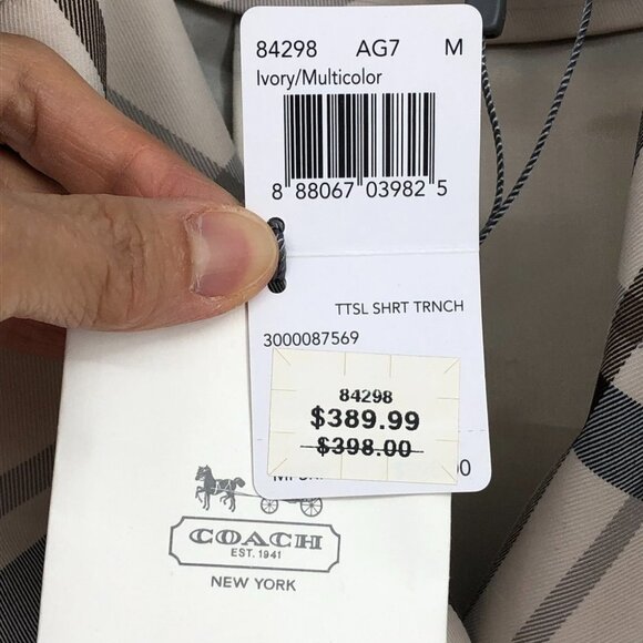 NWT Coach cream Ivory Plaid Tattersall Short Trench Coat size M - Picture 12 of 15